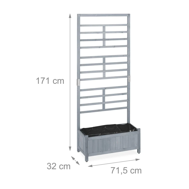 Jardinière avec treillis brise-vue extérieur balcon terrasse 80 x 30 x 150 cm en bois lasuré gris 13_0013872