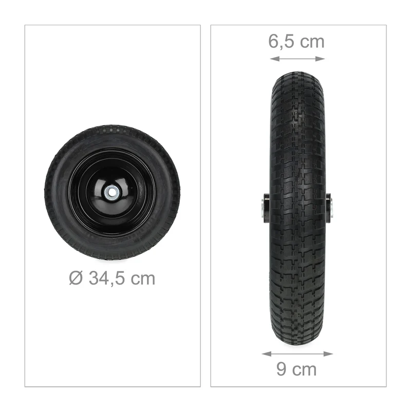 Roue de brouette increvable 3.00-8 confort de conduite optimale maniabilité renforcée en caoutchouc noir 13_0012280