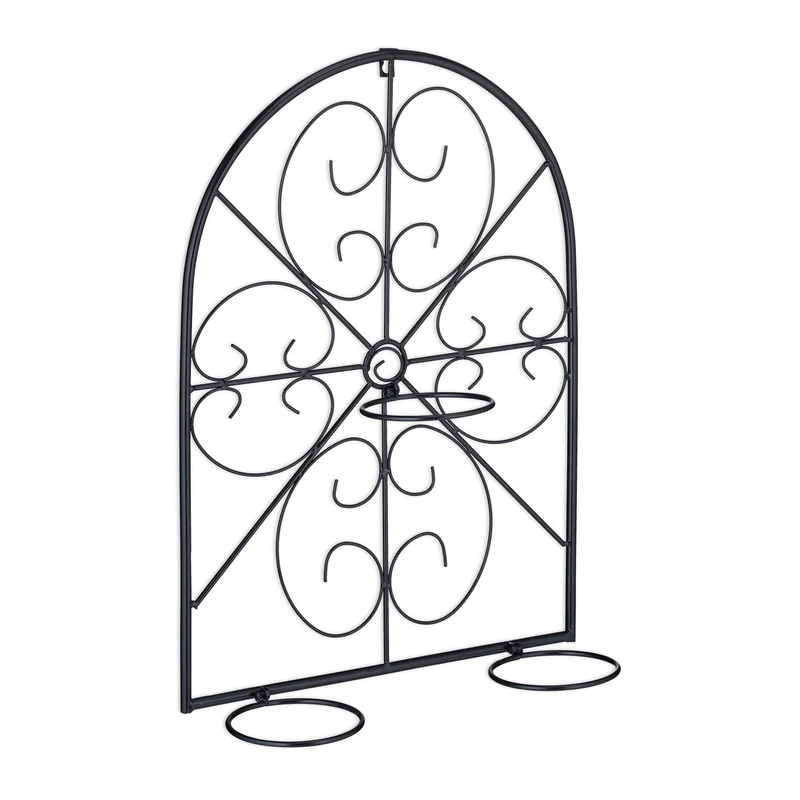 Porte-plantes mural décoratif pour 3 pots forme de fenêtre 60 x 30 x 10 cm en métal noir 13_0012478