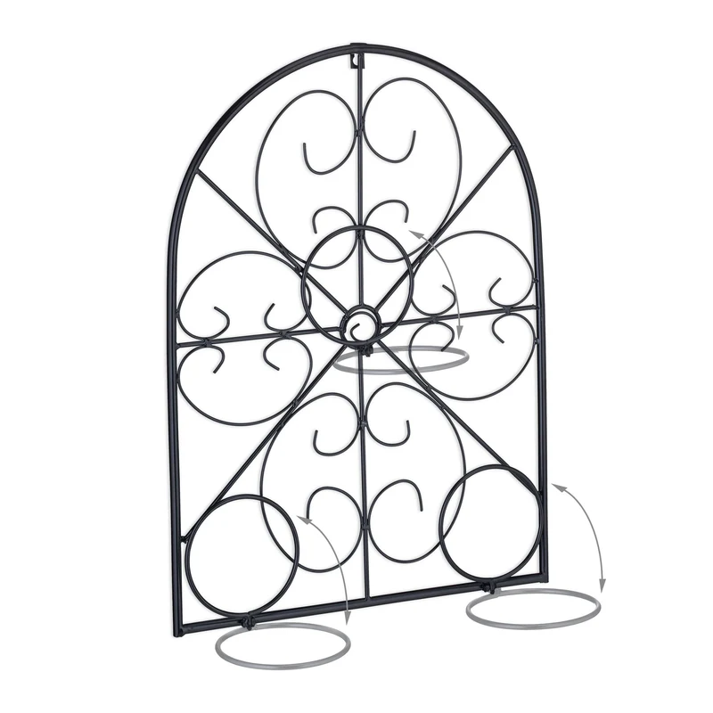 Porte-plantes mural décoratif pour 3 pots forme de fenêtre 60 x 30 x 10 cm en métal noir 13_0012478
