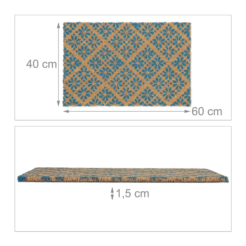 Paillasson décoratif antidérapant intérieur extérieur 60 x 40 cm en coco marron 13_0011387