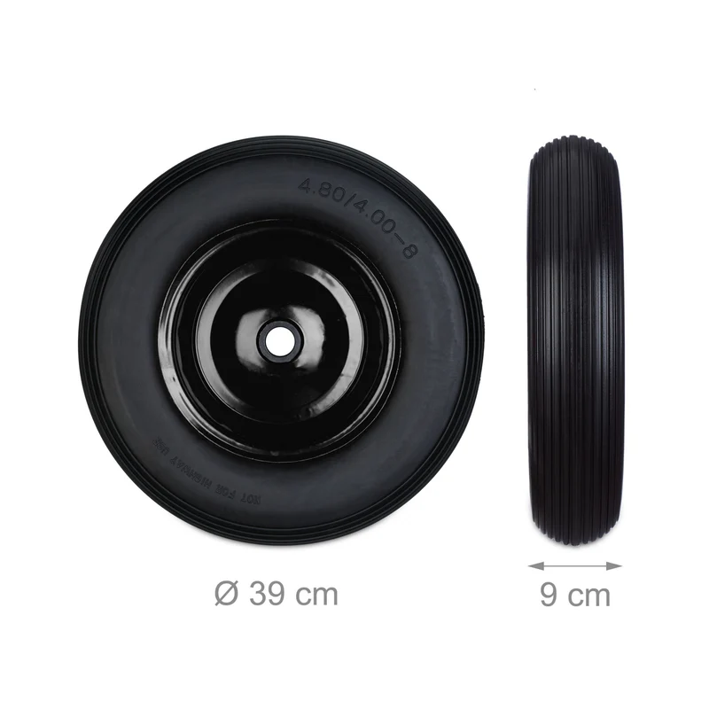 Roue de brouette increvable 39 x 9 cm capacité 100 kg transport confortable en caoutchouc noir 13_0009145