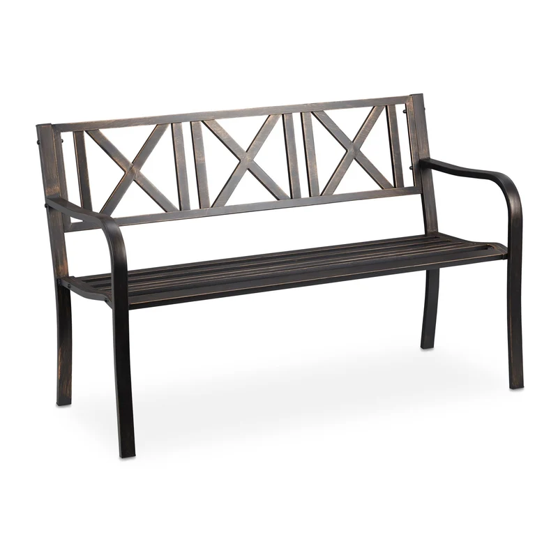 Banc de jardin robuste design rustique 127 x 63 x 80,5 cm confortable deux places en acier blanc 13_0010513