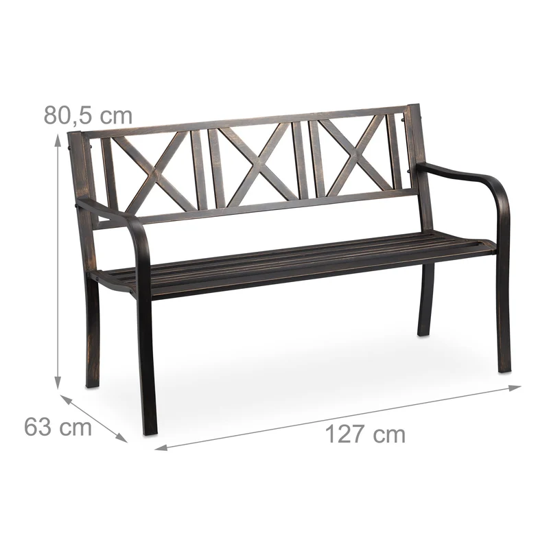 Banc de jardin robuste design rustique 127 x 63 x 80,5 cm confortable deux places en acier blanc 13_0010513
