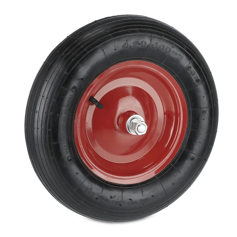 Roue de brouette pneumatique avec axe capacité de charge élevée 4.80 x 4.00-8 en acier noir 13_0010774