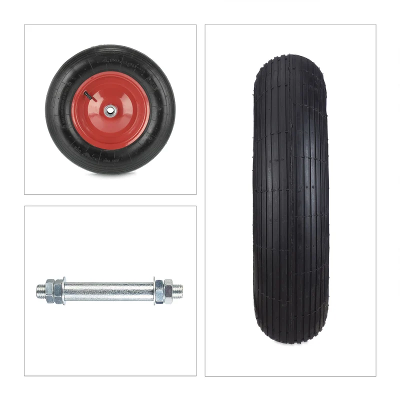 Roue de brouette pneumatique avec axe capacité de charge élevée 4.80 x 4.00-8 en acier noir 13_0010774