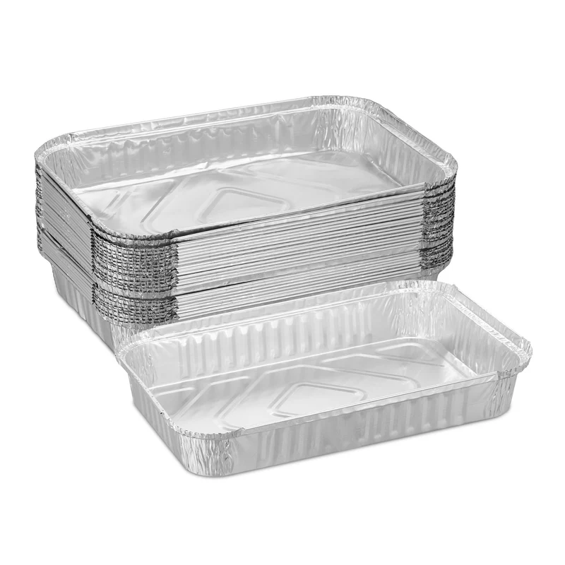Lot de 25 barquettes alimentaires pratiques pour grillades 25 x 20 x 6 cm en aluminium argenté 13_0012908