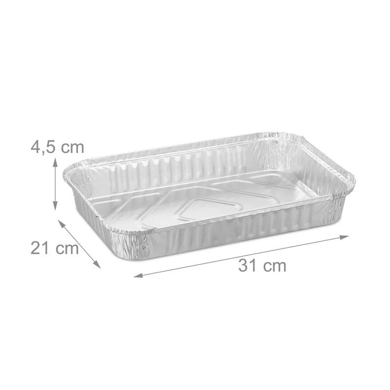 Lot de 25 barquettes alimentaires pratiques pour grillades 25 x 20 x 6 cm en aluminium argenté 13_0012908