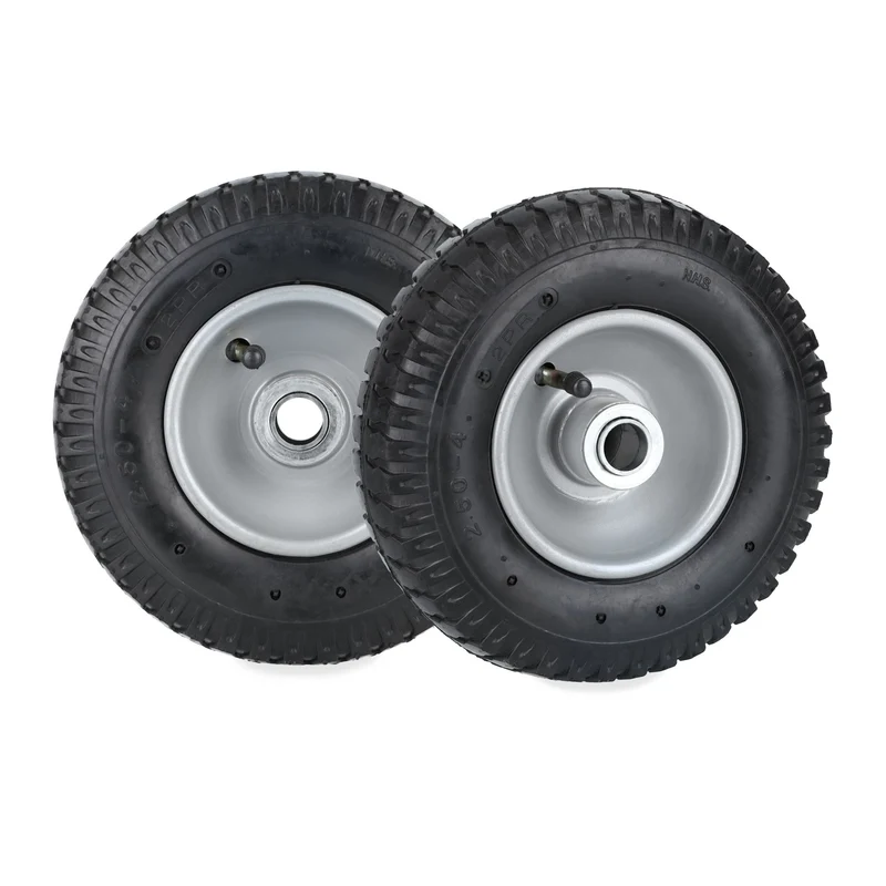Lot de 2 roues de brouette pneumatiques 2.50-4 surface profilée confort de conduite en acier argenté 13_0012286