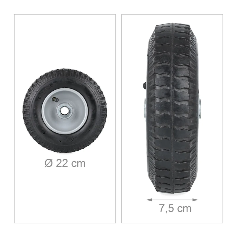 Lot de 2 roues de brouette pneumatiques 2.50-4 surface profilée confort de conduite en acier argenté 13_0012286