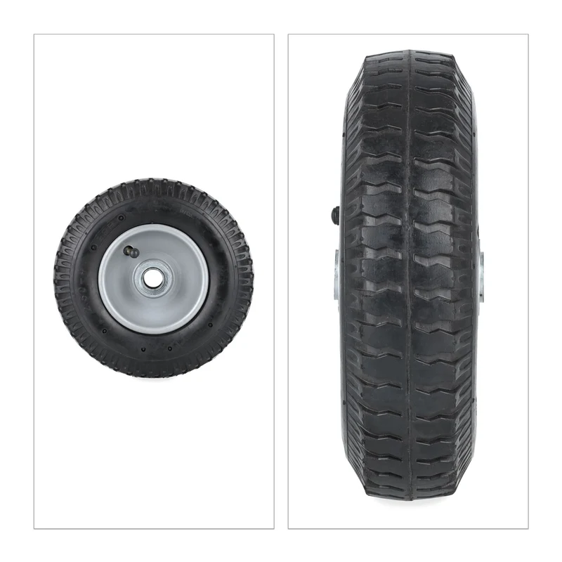 Lot de 2 roues de brouette pneumatiques 2.50-4 surface profilée confort de conduite en acier argenté 13_0012286