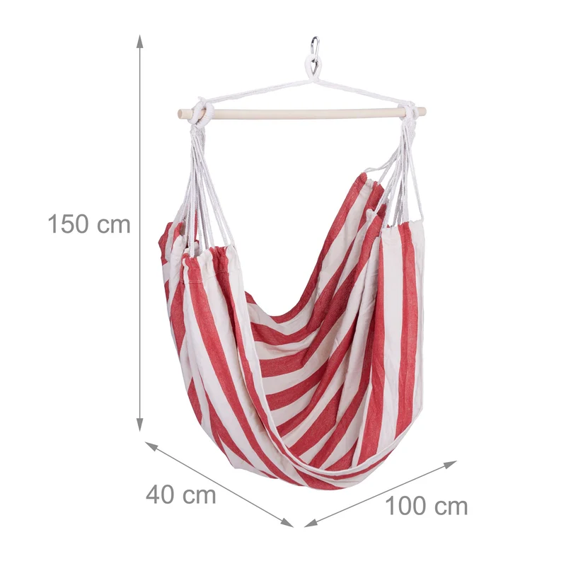 Hamac suspendu en coton confortable pour jardin ou intérieur 170 x 130 cm en coton rouge 13_0013036