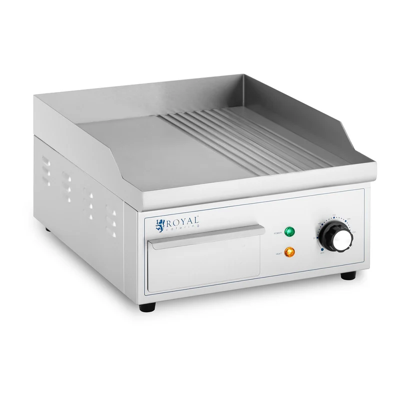 Plancha électrique professionnelle plaque de cuisson 2 000 watts grill (360 x 380 mm, plaque lisse et rainurée en fer) 14_0004063