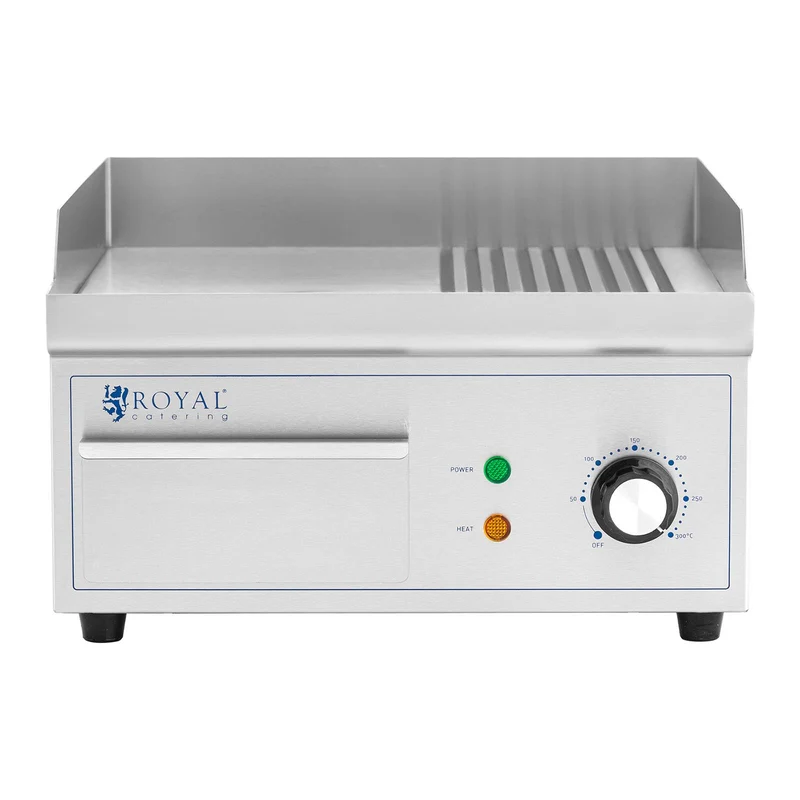 Plancha électrique professionnelle plaque de cuisson 2 000 watts grill (360 x 380 mm, plaque lisse et rainurée en fer) 14_0004063
