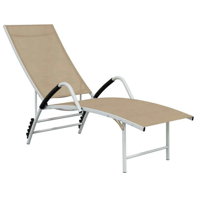 Transat chaise longue bain de soleil lit de jardin terrasse meuble d'extérieur textilène et aluminium crème 02_0012930