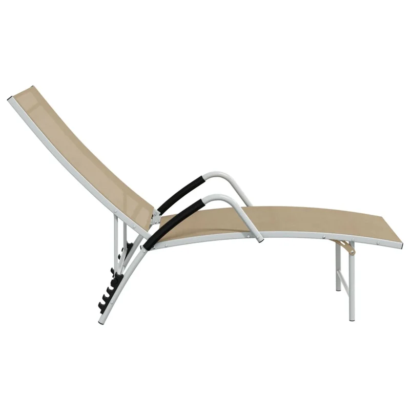 Transat chaise longue bain de soleil lit de jardin terrasse meuble d'extérieur textilène et aluminium crème 02_0012930