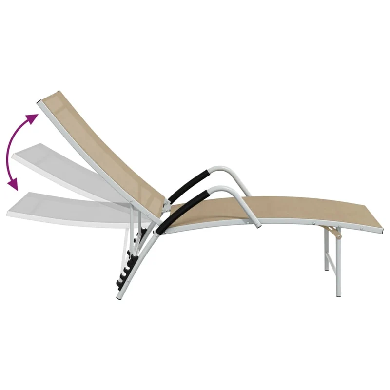Transat chaise longue bain de soleil lit de jardin terrasse meuble d'extérieur textilène et aluminium crème 02_0012930