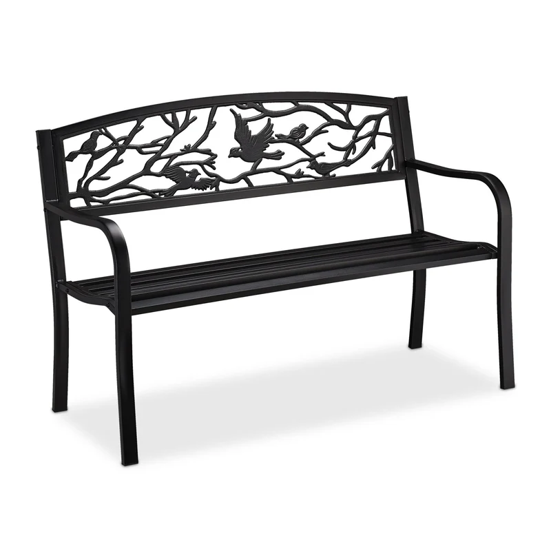 Banc de jardin design antique pour 2 personnes 87 x 127 x 57 cm en acier noir 13_0009502