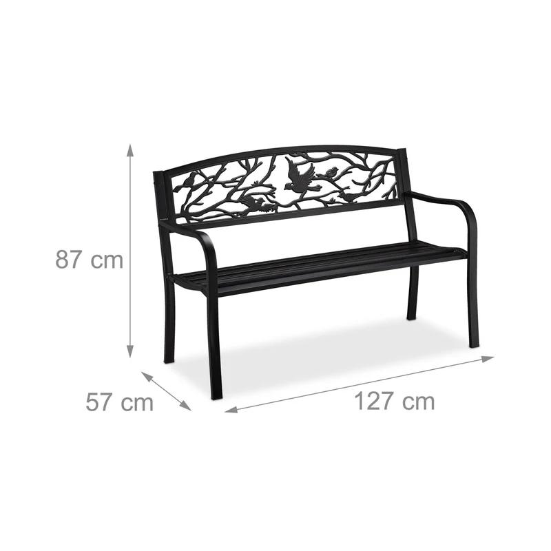 Banc de jardin design antique pour 2 personnes 87 x 127 x 57 cm en acier noir 13_0009502
