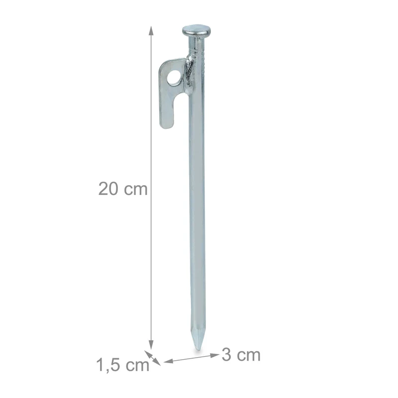 Lot de 12 piquets de tente acier robustes installation facile 20 cm pour sols durs extérieur en acier inoxydable argenté 13_0010517