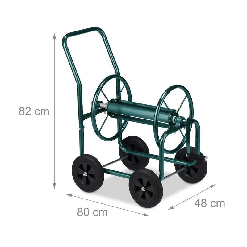 Lot de 1 chariot à tuyau d'arrosage pratique stable jardin 60 x 40 x 100 cm en métal vert 13_0009335