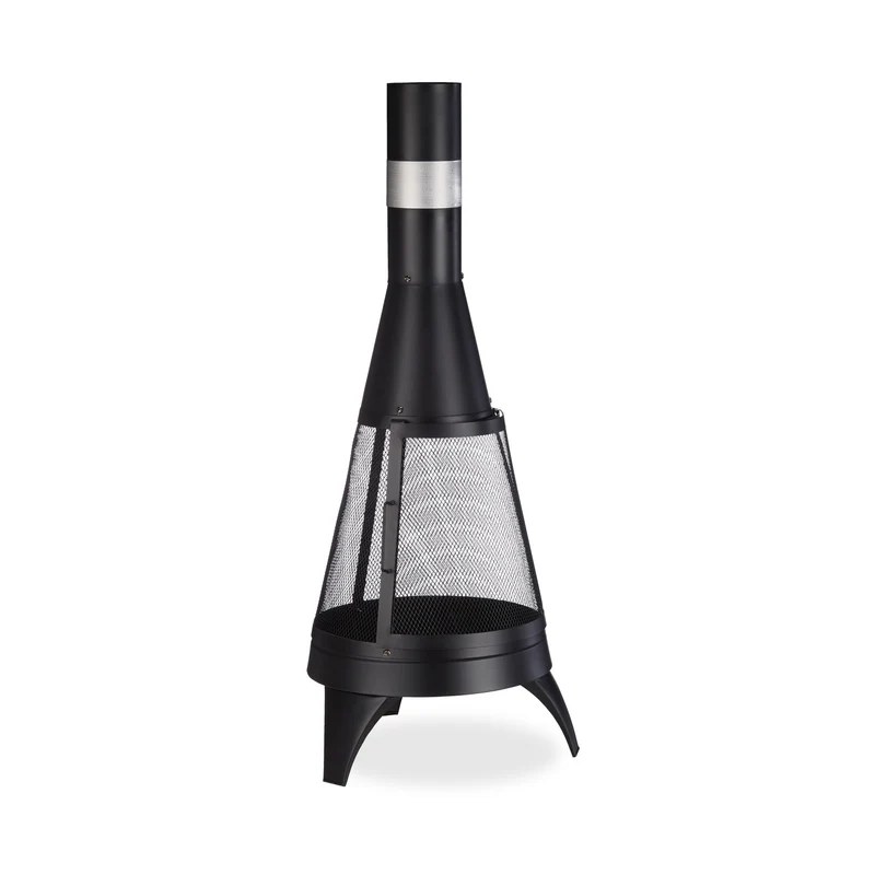 Cheminée de terrasse moderne en métal pour jardin ambiance chaleureuse 60 x 60 x 100 cm en acier noir 13_0011825