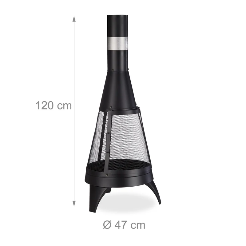 Cheminée de terrasse moderne en métal pour jardin ambiance chaleureuse 60 x 60 x 100 cm en acier noir 13_0011825