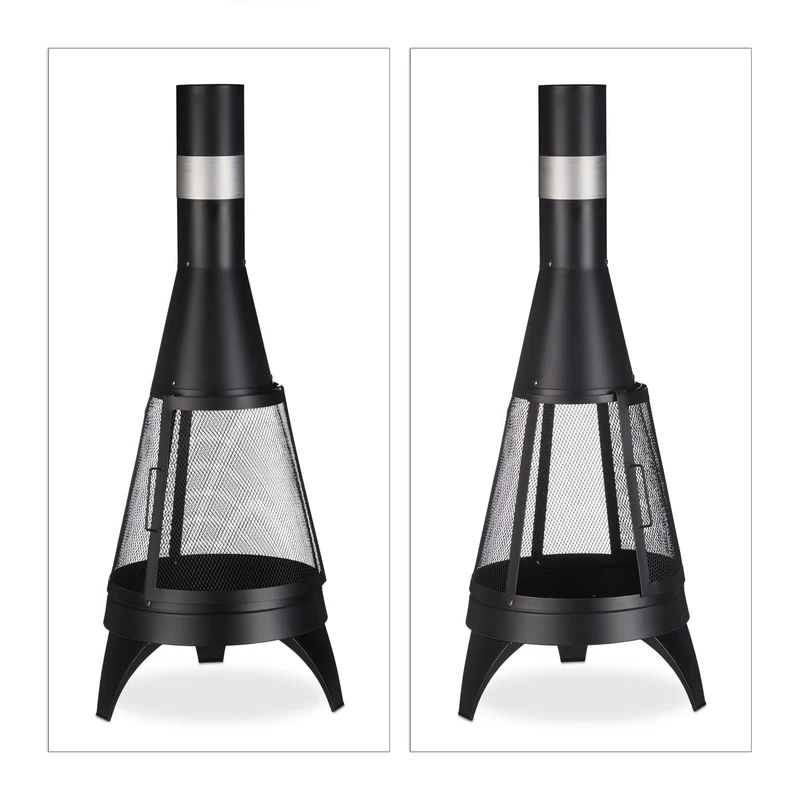 Cheminée de terrasse moderne en métal pour jardin ambiance chaleureuse 60 x 60 x 100 cm en acier noir 13_0011825