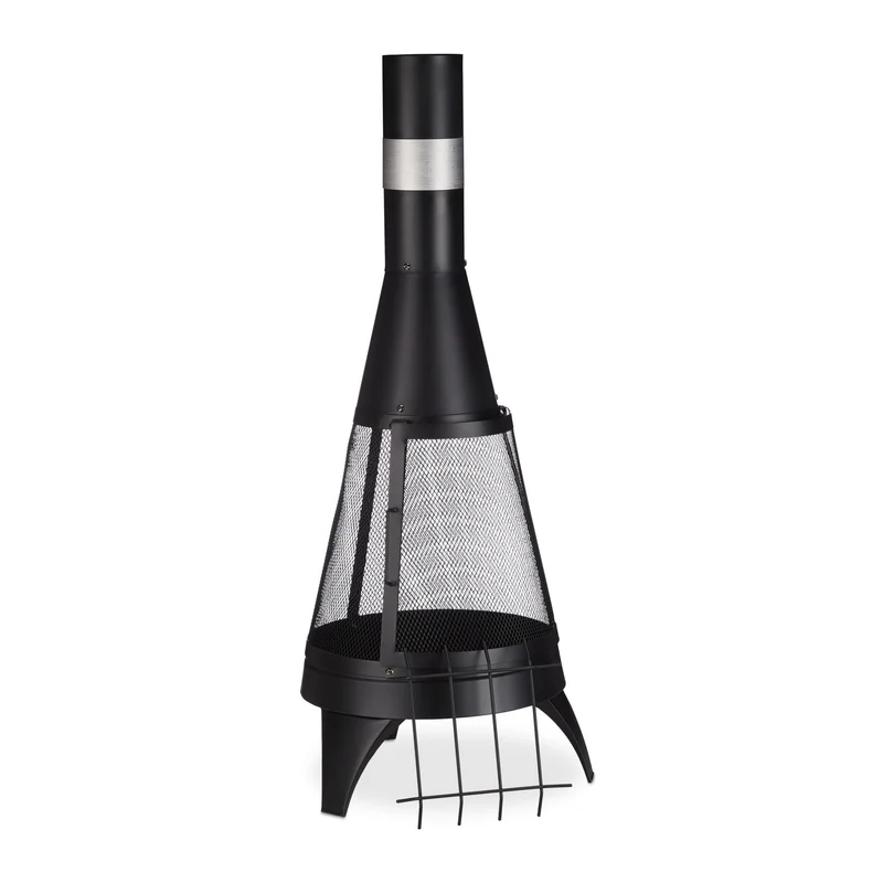 Cheminée de terrasse moderne en métal pour jardin ambiance chaleureuse 60 x 60 x 100 cm en acier noir 13_0011825