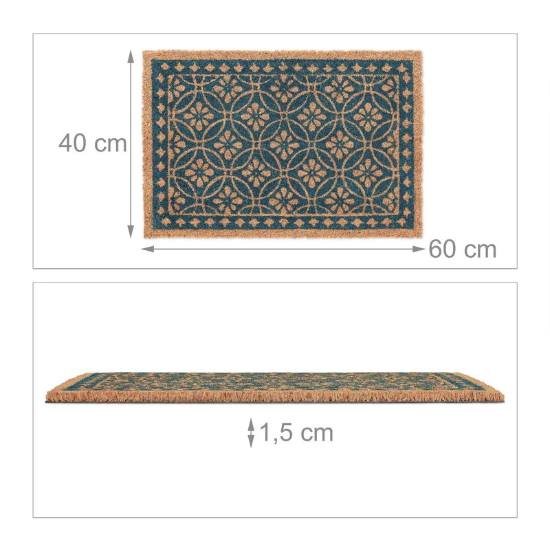 Paillasson décoratif en coco antidérapant intérieur extérieur motif floral 70 x 40 cm en coco marron 13_0011388