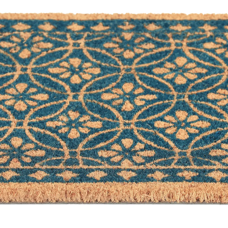 Paillasson décoratif en coco antidérapant intérieur extérieur motif floral 70 x 40 cm en coco marron 13_0011388