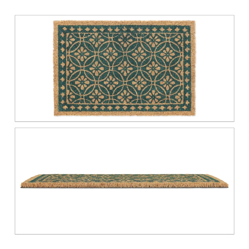Paillasson décoratif en coco antidérapant intérieur extérieur motif floral 70 x 40 cm en coco marron 13_0011388