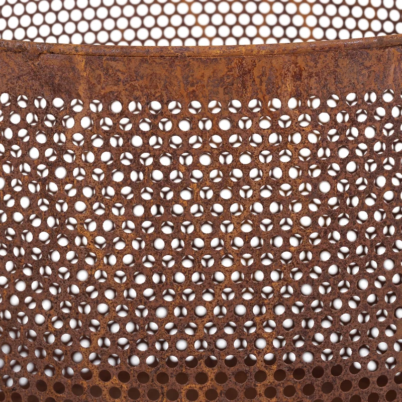Brasero rond pour le jardin 65 x 65 x 35 cm déco élégante avec grille en maille et tisonnier en métal rouille 13_0011169