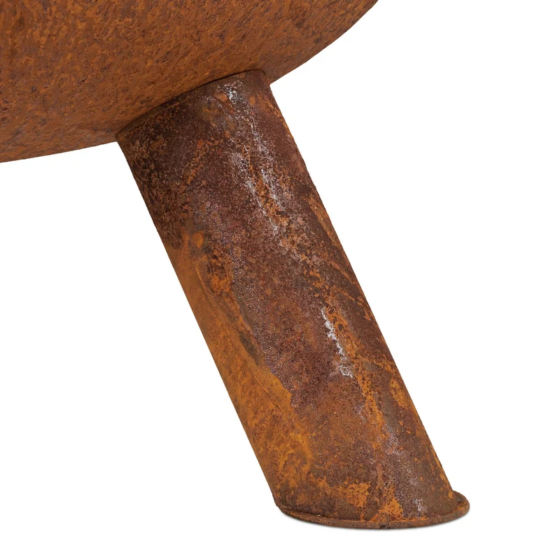 Brasero rond pour le jardin 65 x 65 x 35 cm déco élégante avec grille en maille et tisonnier en métal rouille 13_0011169
