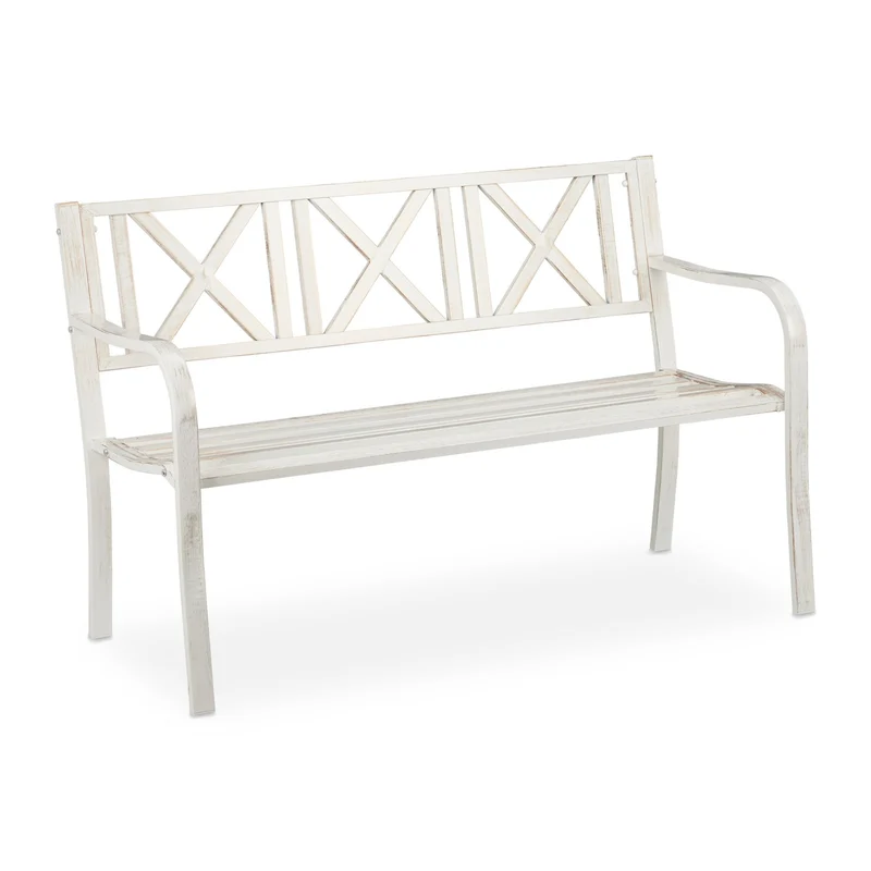Banc de jardin robuste design rustique 127 x 63 x 80,5 cm confortable deux places en acier blanc 13_0010514