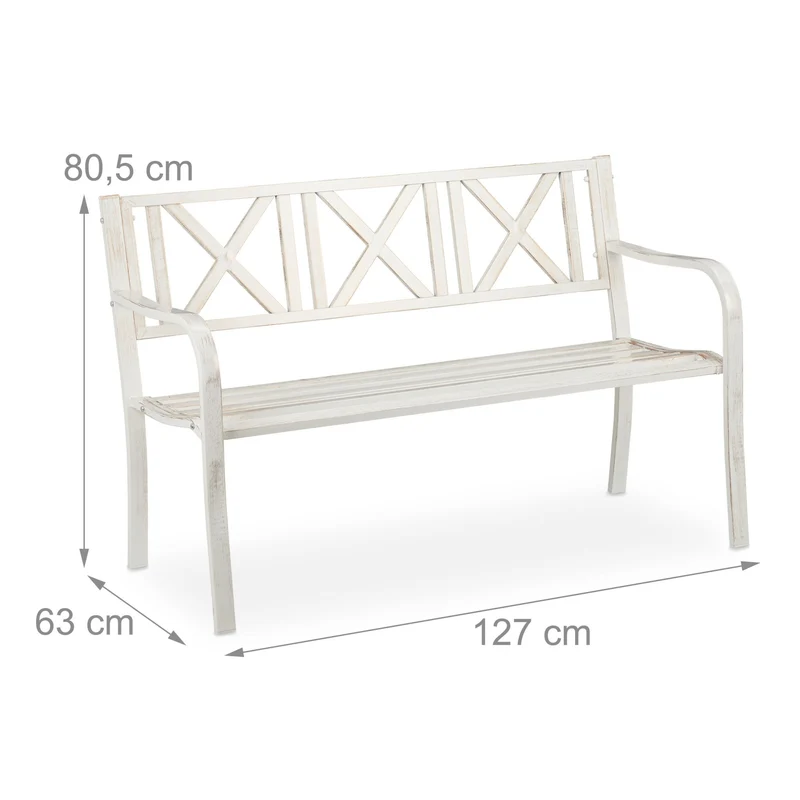 Banc de jardin robuste design rustique 127 x 63 x 80,5 cm confortable deux places en acier blanc 13_0010514