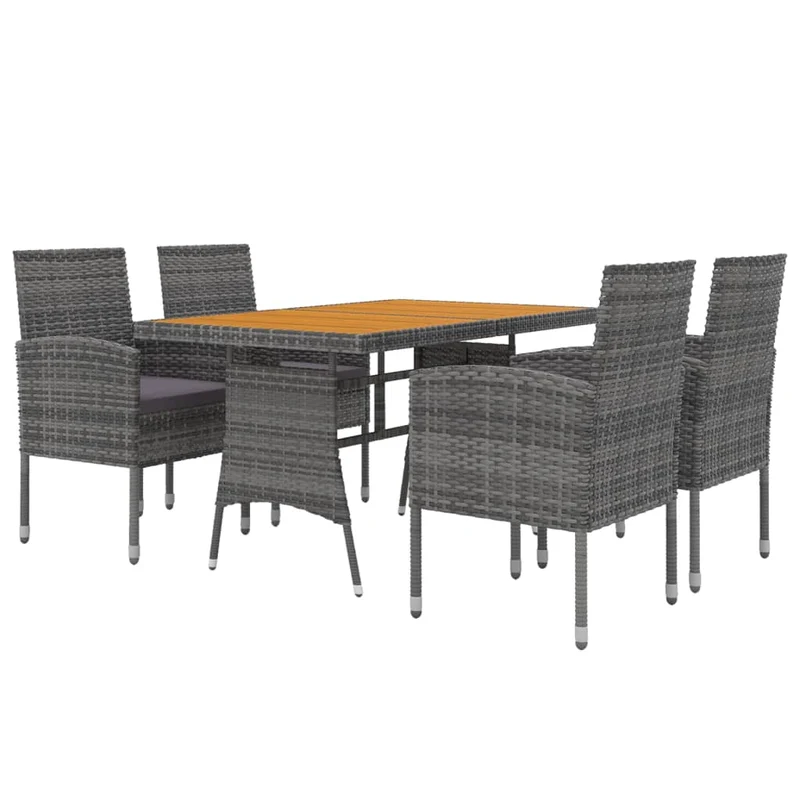Mobilier à dîner d'extérieur 5 pièces résine tressée gris 02_0014665