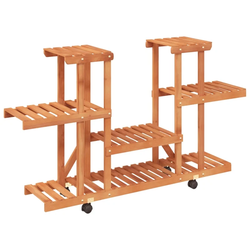 Support à fleurs meuble plante avec roues 110 x 25 x 78 cm bois massif de sapin marron 02_0045229
