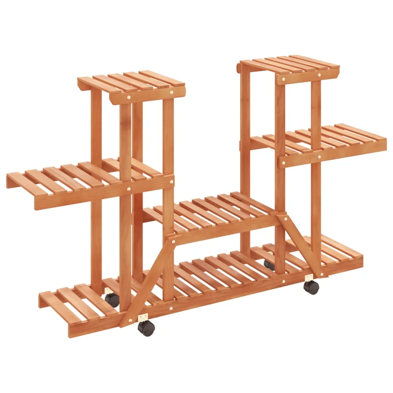 Support à fleurs meuble plante avec roues 110 x 25 x 78 cm bois massif de sapin marron 02_0045229