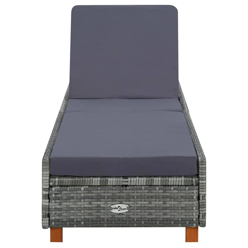 Transat chaise longue bain de soleil avec coussin résine tressée gris 02_0012199