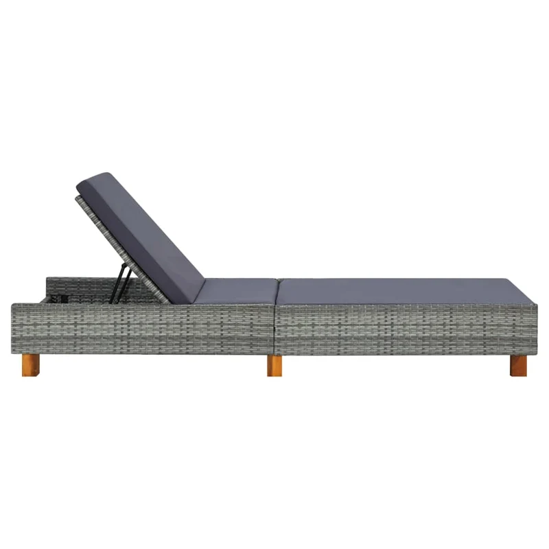 Transat chaise longue bain de soleil avec coussin résine tressée gris 02_0012199