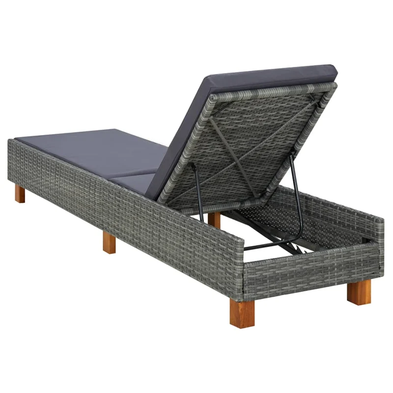 Transat chaise longue bain de soleil avec coussin résine tressée gris 02_0012199