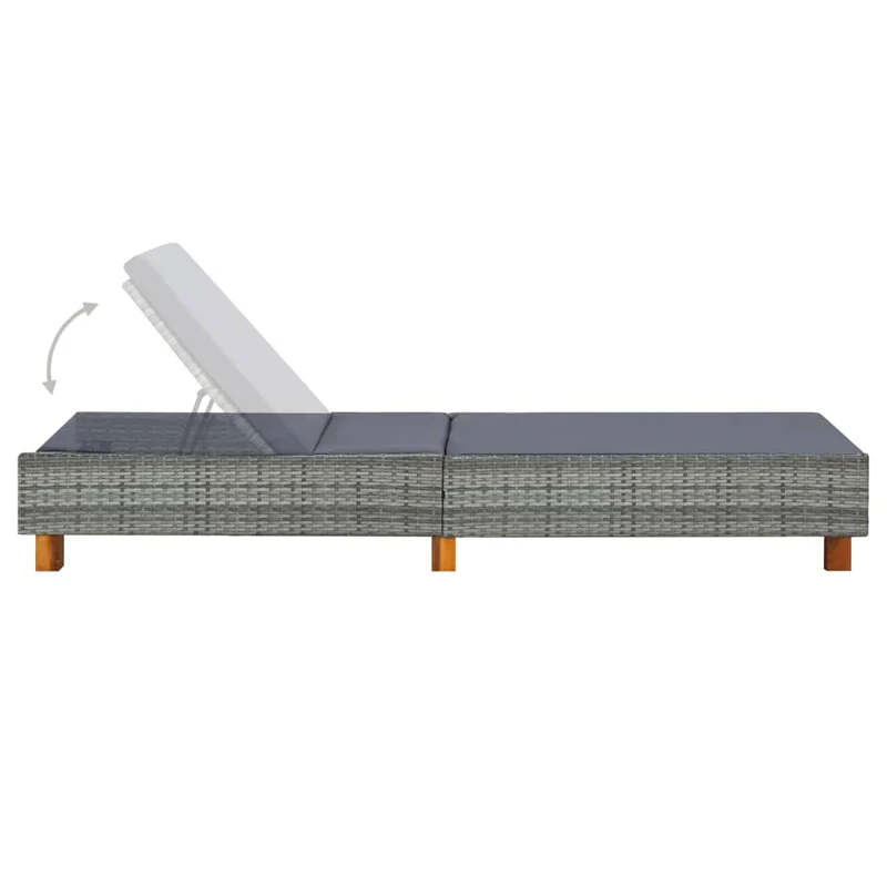 Transat chaise longue bain de soleil avec coussin résine tressée gris 02_0012199
