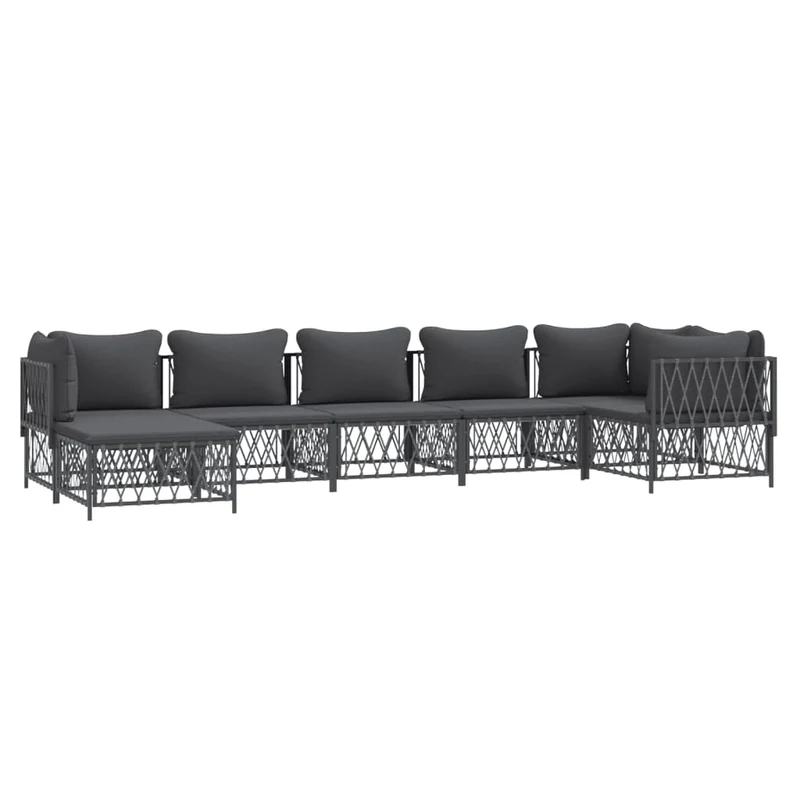 Salon de jardin meuble d'extérieur ensemble de mobilier 7 pièces avec coussins anthracite acier 02_0017067