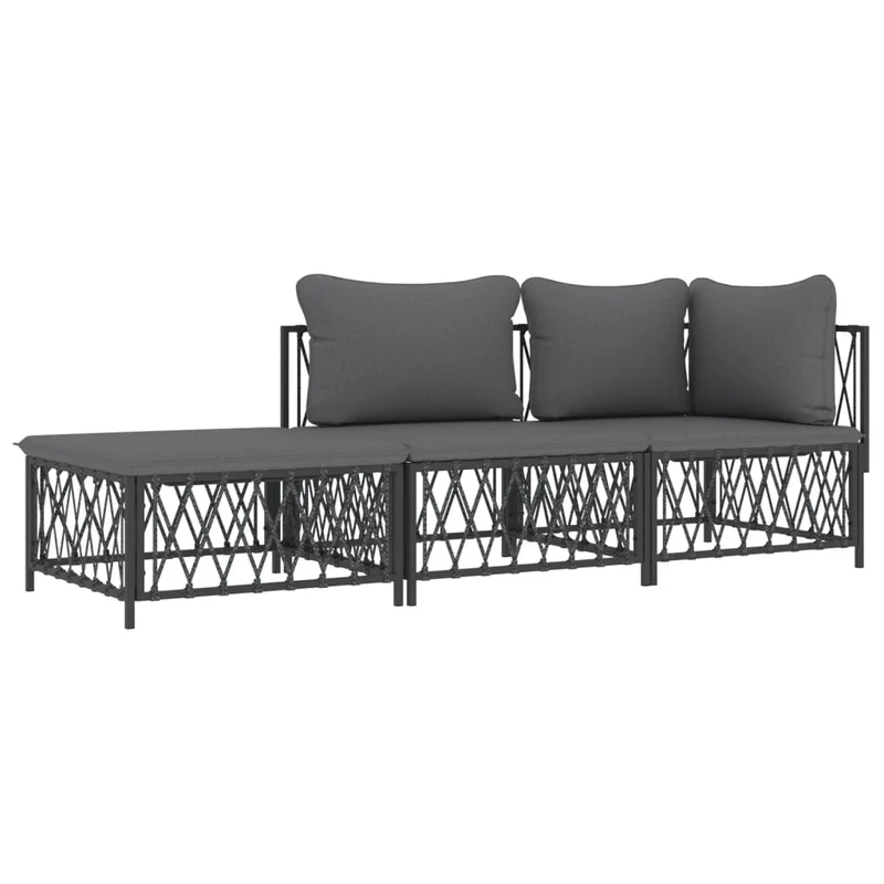Salon de jardin meuble d'extérieur ensemble de mobilier avec coussins 3 pièces anthracite acier 02_0018291