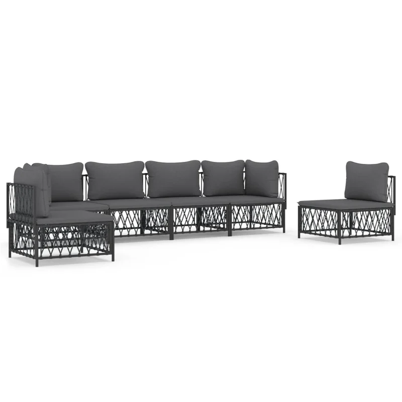 Salon de jardin meuble d'extérieur ensemble de mobilier avec coussins 6 pièces anthracite acier 02_0018308