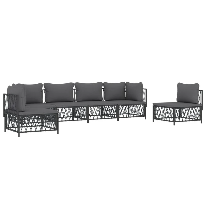 Salon de jardin meuble d'extérieur ensemble de mobilier avec coussins 6 pièces anthracite acier 02_0018308