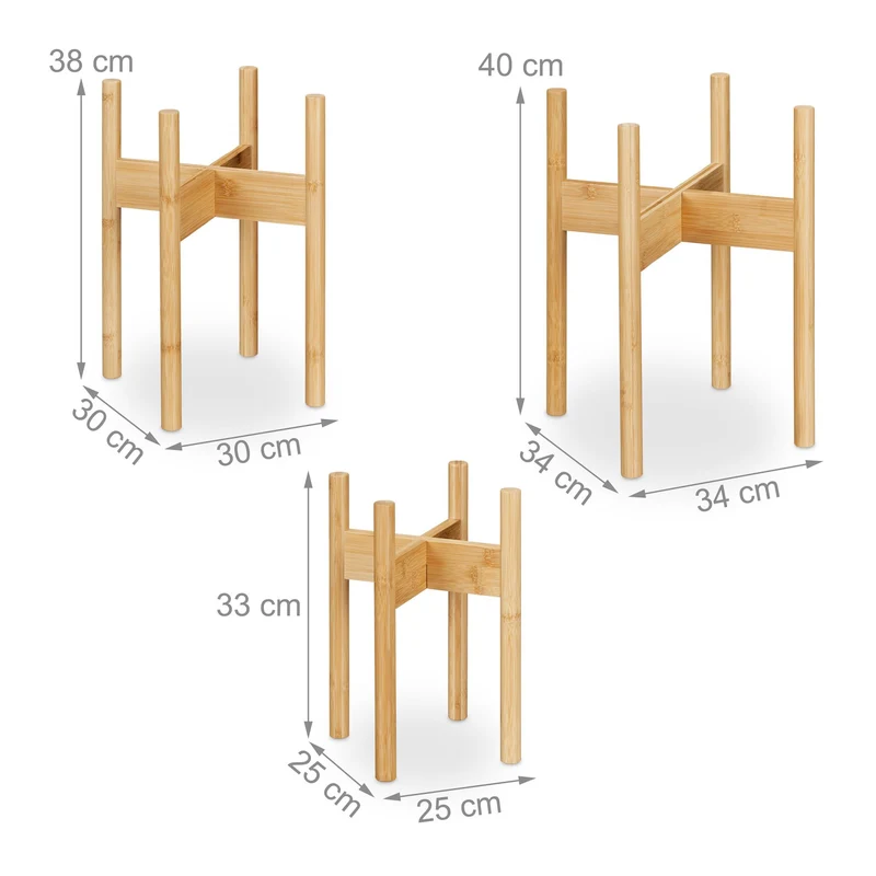 Lot de 3 supports pour pots de fleurs décoratifs intérieur 33 x 25 x 25 cm en bambou naturel 13_0015144