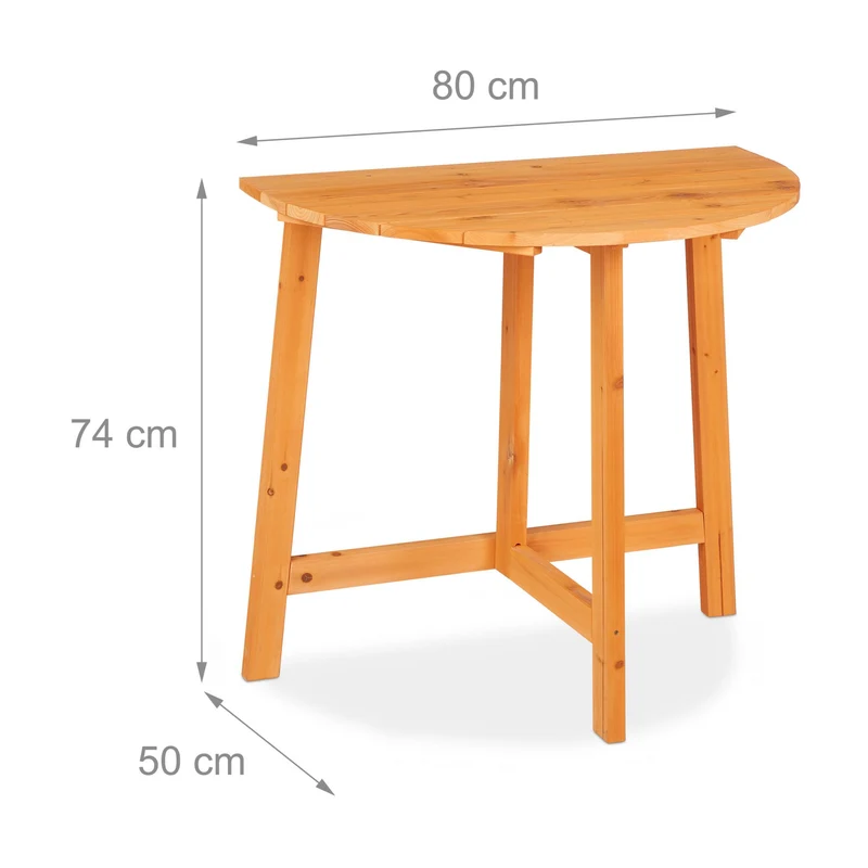 Table pliante demi-lune extérieure pratique 80 x 40 x 75 cm en bois naturel 13_0011616
