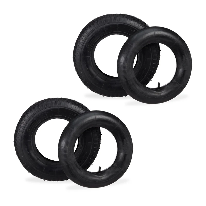 Lot de 2 roues de rechange pneus avec chambres à air gonflables adapté diables charrettes 35 x 10 x 35 cm en caoutchouc noir 13_0015037